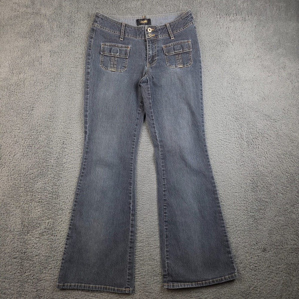 Y2K Angels Jeans Women's 11 Flare Leg Bareback Stretch Blue Denim Pants Boho